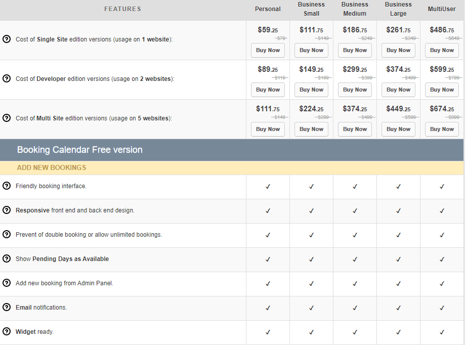 Booking calendar prissättning