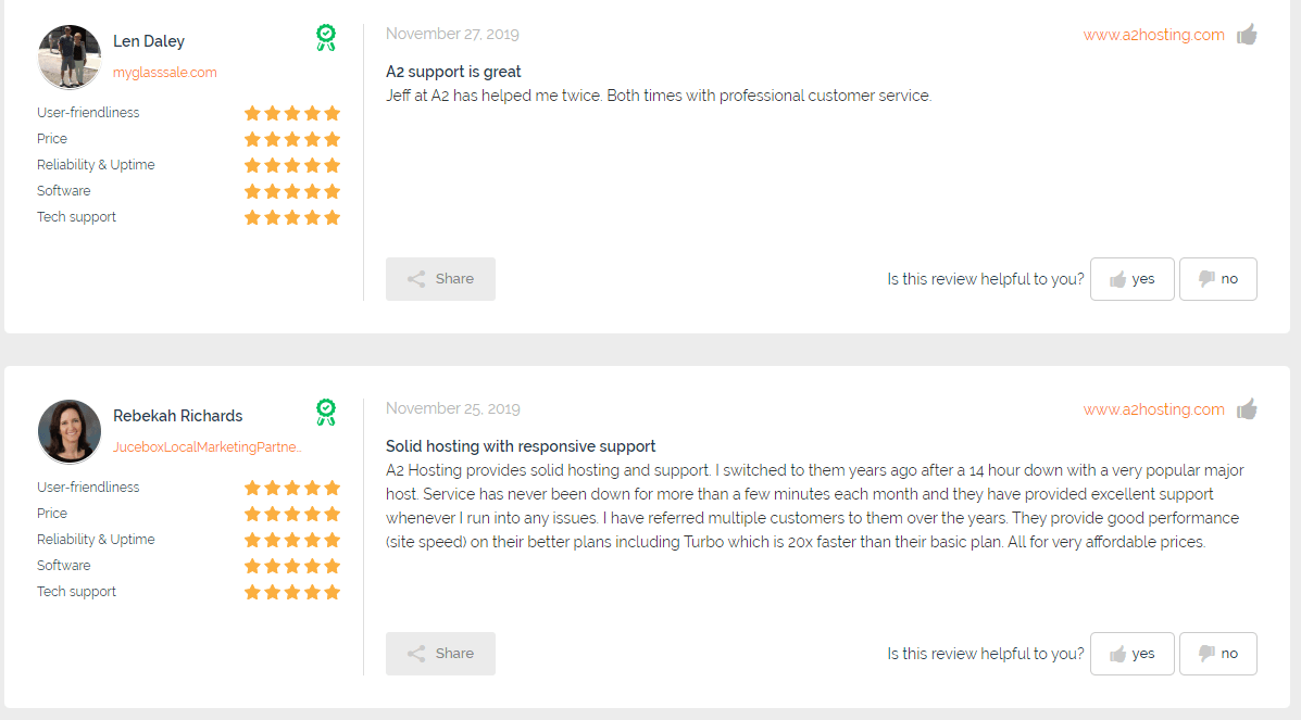 A2 che ospita le recensioni dei clienti