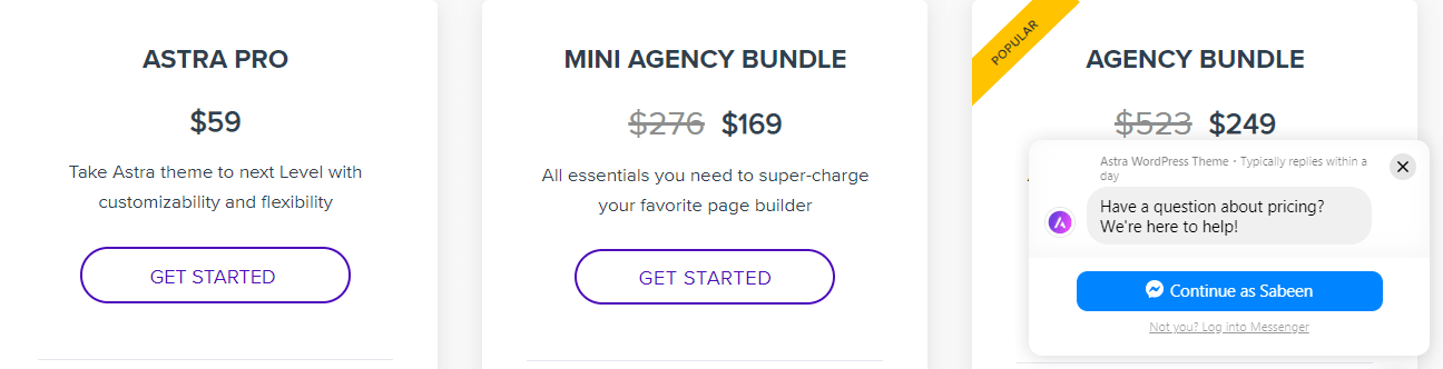 astra wordpress theme pricing