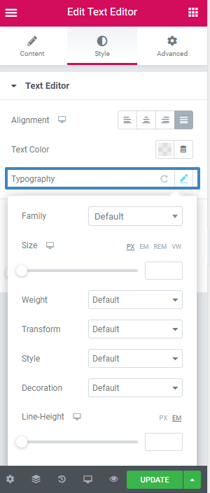 Wählen Sie mit dem Element- oder Text-Widget ein Format für Ihren Text