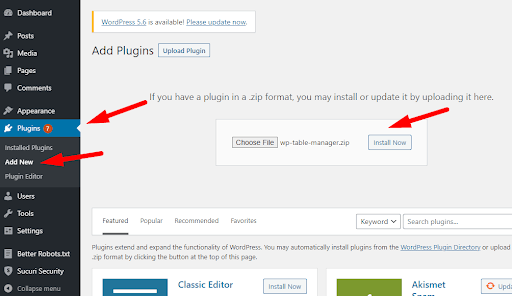 Upload WP Table Manager Plugin