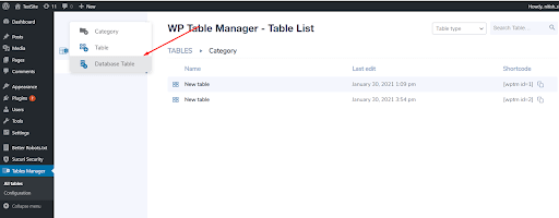 Create Tables From Database